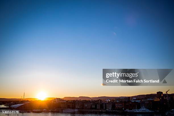 beautiful sunset scene - akershus festning stock pictures, royalty-free photos & images