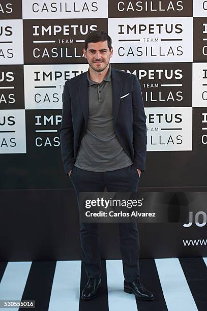 Spanish goalkeeper Iker Casillas presents "Impetus Team Casillas" collection at the COAM on May 11, 2016 in Madrid, Spain.