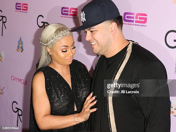 Blac Chyna and Rob Kardashian attend Blac Chyna's birthday celebration and unveiling of her 'Chymoji' Emoji Collection at Hard Rock Cafe on May 10,...