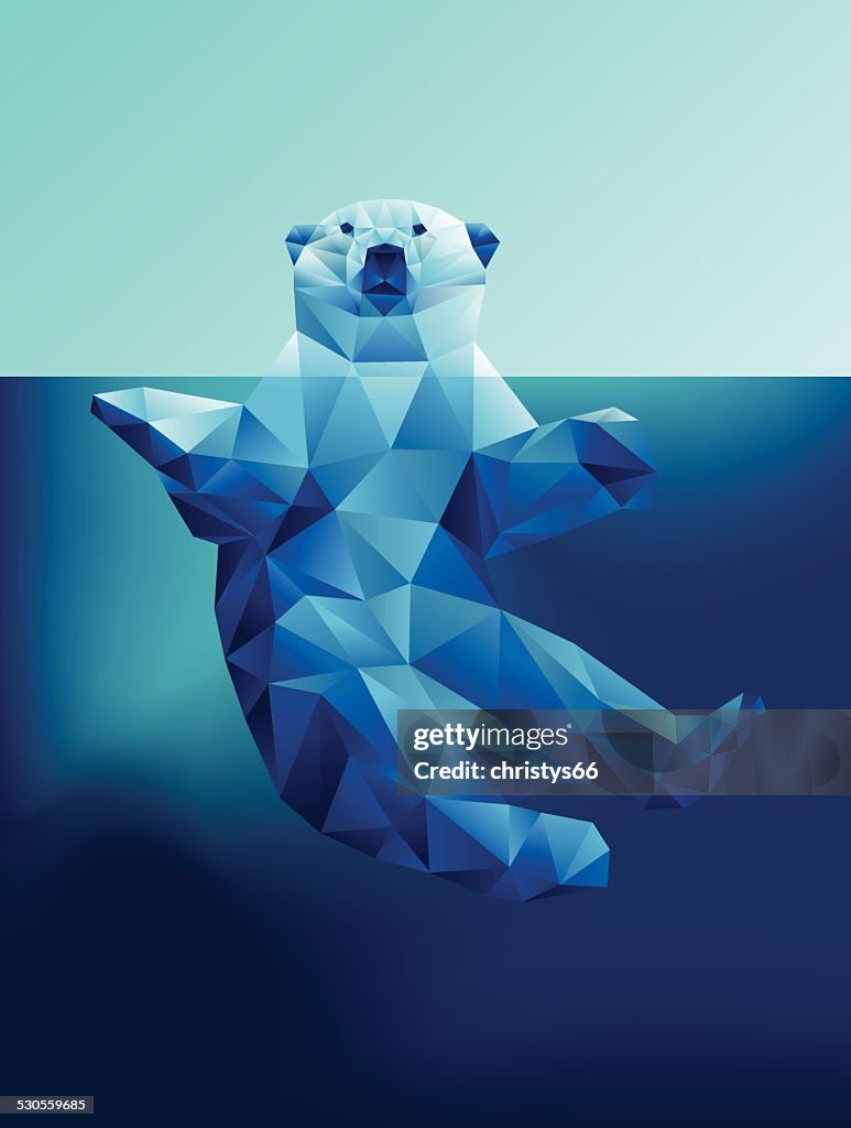 Vektor schwimmende Eisbär im blauen Wasser polygon geometrischen