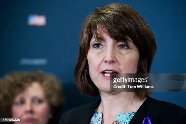Reps. Cathy McMorris Rodgers, R-Wash., right, and Susan Brooks, R-Ind., conduct a news conference in the Capitol after a meeting of the House...