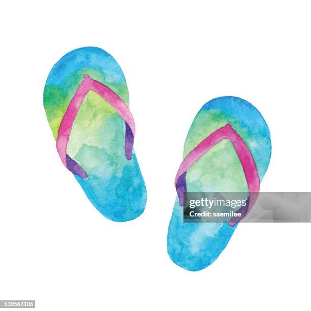 watercolor flip flop - slipper stock illustrations