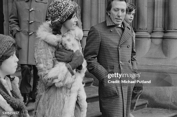 American pop singer Andy Williams with his wife, French singer and actress Claudine Longet, and their sons, Christian, and Robert, Manchester, 16th...