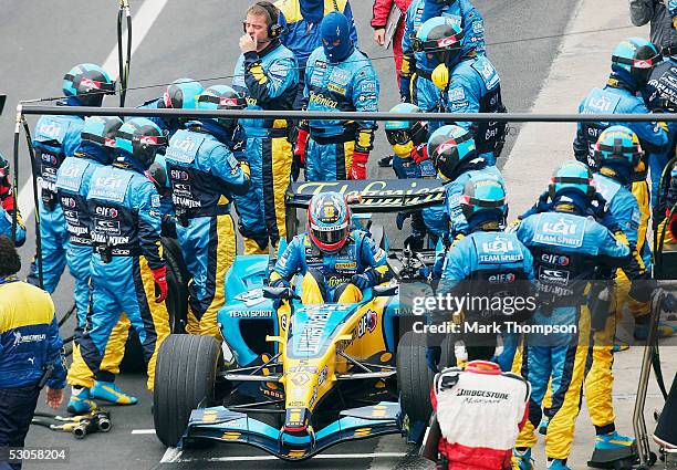 Fernando Alonso of Spain and Renault retires during the Canadian F1 Grand Prix at the Gilles-Villeneuve Circuit on June 12, 2005 in Montreal, Canada.