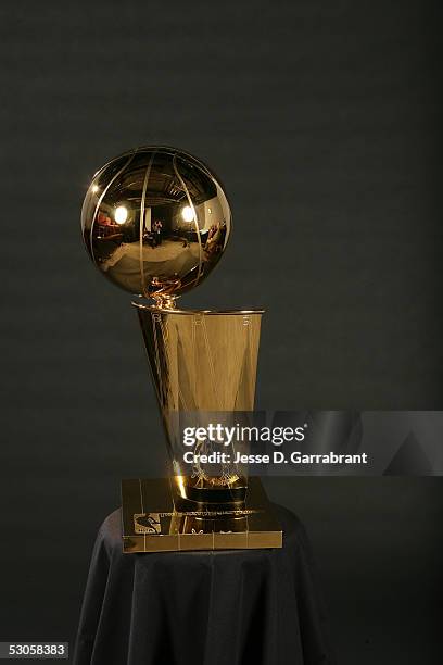 Portrait of the Larry O'Brien NBA Championship Trophy is seen prior to Game Two of the 2005 NBA Finals between the Detroit Pistons and the San...