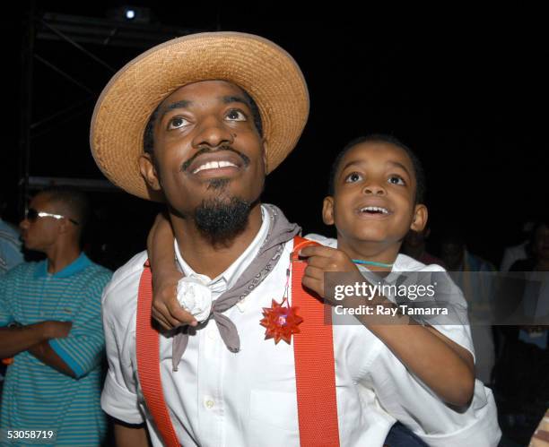 Recording artist, Andre 3000 Benjamin , and his son, Seven Benjamin, attend the VIBE Music Festival at the Georgia Dome on June 11, 2005 in Atlanta,...