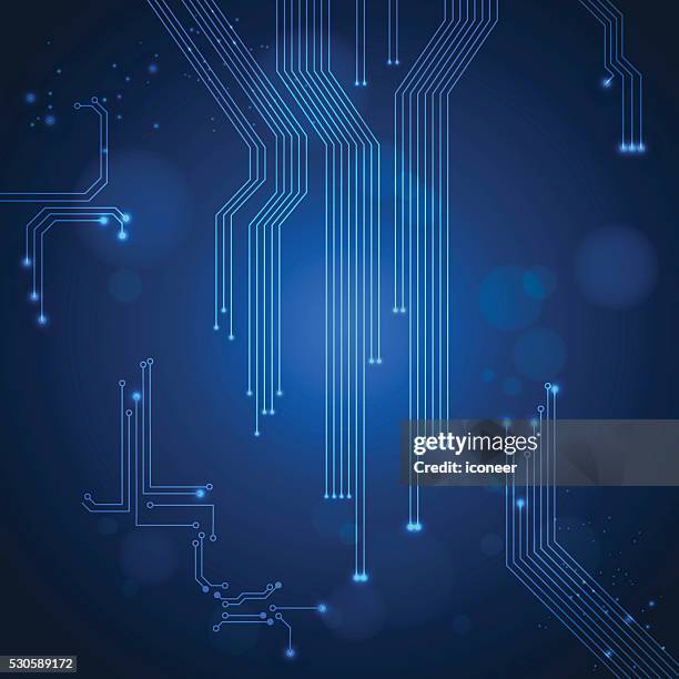 printed circuit board track on blue dark background - ticket inspector stock illustrations