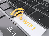wifi button on computer keyboard. 3d illustration