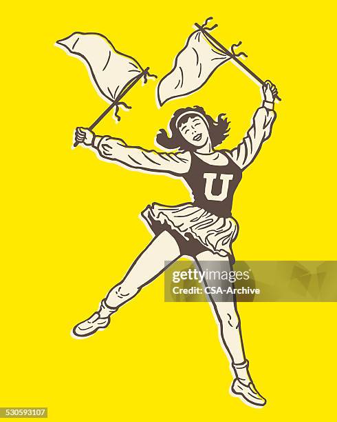 cheerleader with flags - school spirit stock illustrations