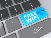 free wifi button on computer keyboard. 3d illustration