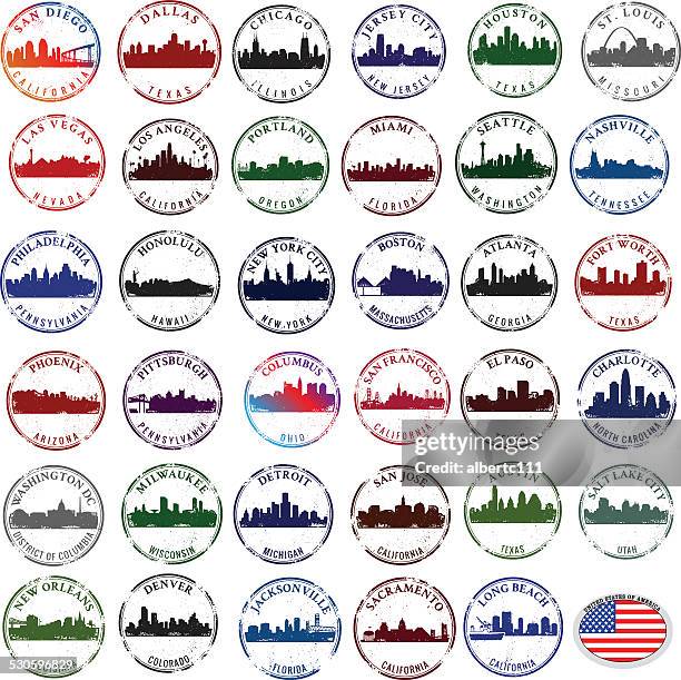 stockillustraties, clipart, cartoons en iconen met stamps of american cities - pittsburgh v north carolina