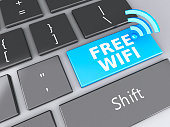 free wifi button on computer keyboard. 3d illustration