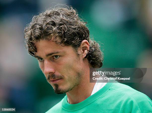 Marat Safin of Russia poses during the Gerry Weber Open final against Roger Federer of Switzerland on June 12, 2005 in Halle, Germany.