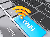 wifi button on computer keyboard. 3d illustration