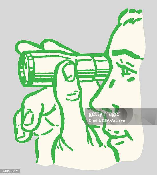 man using small telescope - eavesdropping stock illustrations