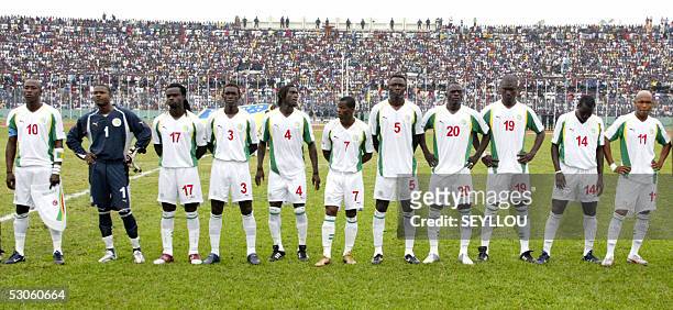 Senegal's national football team : midfielder and captain Khalilou Fadiga, goalkeeper Tony Sylva, defenders Ferdinand Coly, Ibou Faye and Pape...