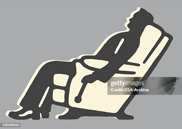 ilustraciones, imágenes clip art, dibujos animados e iconos de stock de hombre en una silla reclinable - sillón reclinable tipo de silla