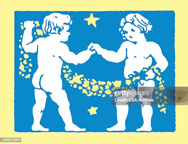 gemini - two people looking into the future stock illustrations