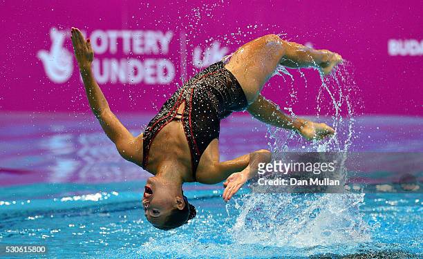 Chloe Kautzmann and Benoit Beaufils of France compete in the Synchronised Swimming Mixed Duet Free Final on day three of the LEN European Swimming...