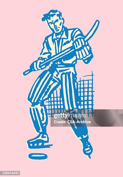 male hockey player - goalie stick stock illustrations