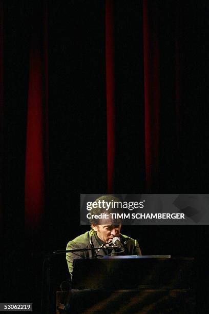 Singer Bruce Springsteen performs on stage during the first concert of his Germany tour 13 June 2005 at Munich's Olympiahalle. He presented songs of...