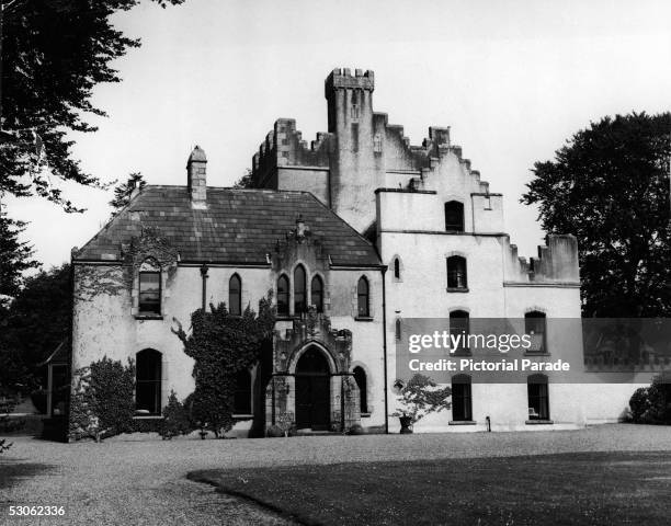 Exterior and front entrance of 'Barretstown Castle,' a 500 acre estate owned by Canadian-born beautician and cosmetics entrepreneur Elizabeth Arden ,...