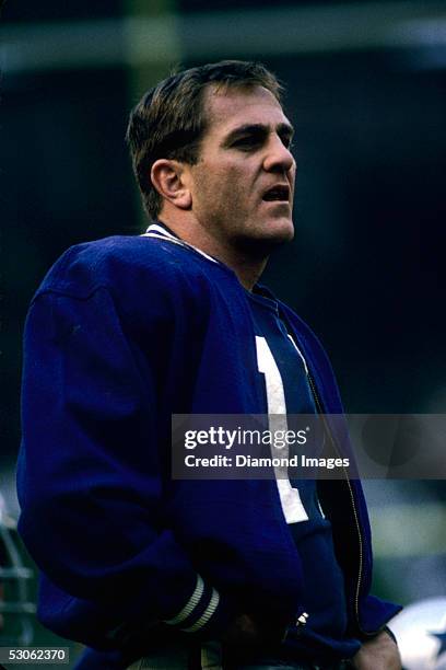 Quarterback Don Meredith of the Dallas Cowboys, on the sidelines during a game in 1966.