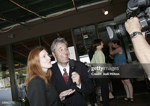 Charles Rocket host of "The Rocket Report" interviewing actress Annette O'Toole at the Newport Film Festival Awards Brunch on June 11, 2005 in Rhode...
