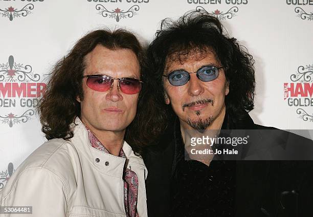 Tony Iommi of Black Sabbath and Glen Hughes of Deep Purple pose in the awards room at The Metal Hammer Golden Gods Awards at the The Astoria June 13,...