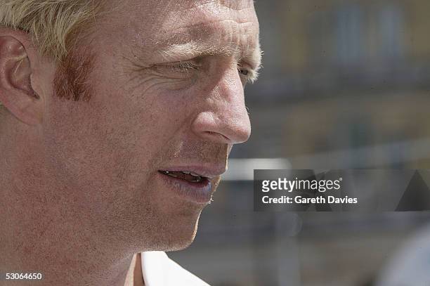 Boris Becker attends the Ariel Tennis Ace, which aimed to find Britain's next young tennis star, in Trafalgar Square on June 13, 2005 in London. It...