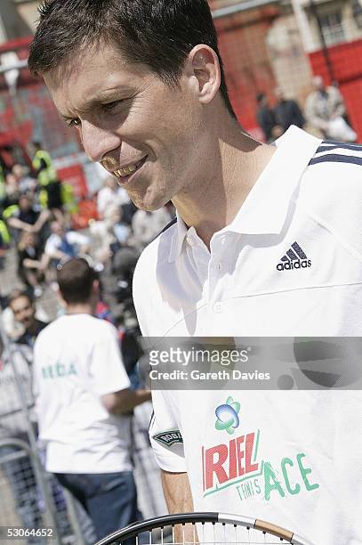Tim Henman attends the Ariel Tennis Ace, which aimed to find Britain's next young tennis star, in Trafalgar Square on June 13, 2005 in London. It...