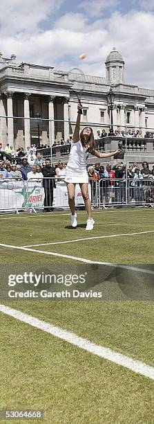 Laila Rouass attends the Ariel Tennis Ace, which aimed to find Britain's next young tennis star, in Trafalgar Square on June 13, 2005 in London. It...