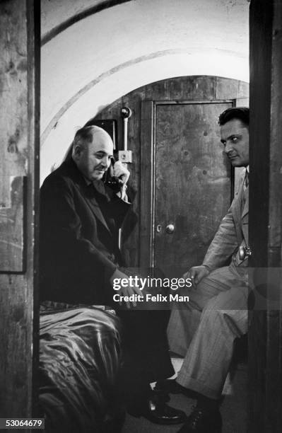 Ivan Mikhailovich Maisky , the Soviet Ambassador to Britain, in the underground bomb shelter in the garden of the Russian Embassy in London, 12th...