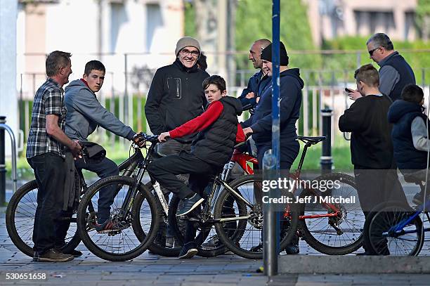 Director Danny Boyle, on the set of the Trainspotting film sequel in Muirhouse shopping centre on May 11, 2016 in Edinburgh, Scotland. The long...