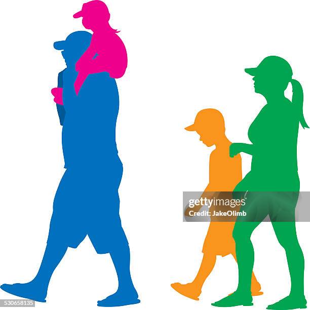 family with little kids silhouette - daughter dad stock illustrations