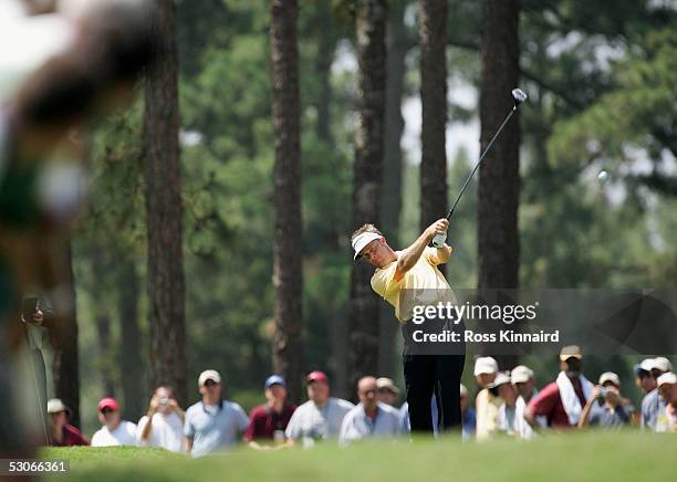 Stephen Leaney of Australia tees off on the par four 16th hole during practice prior to the start of the U.S. Open at Pinehurst Resort June 14, 2005...