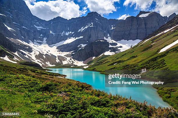 cracker lake, glacier national park, montana - glacier nationalpark usa bildbanksfoton och bilder