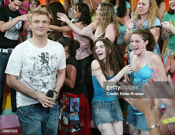 Singer Nick Carter of The Backstreet Boys makes an appearance on MTV's Total Request Live on June 14, 2005 in New York City.
