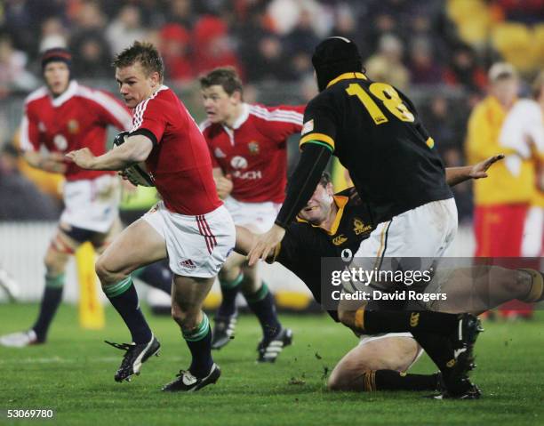 Dwayne Peel, the Lions scrumhalf, charges forward during the match between the British and Irish Lions and Wellington at The Westpac Stadium on June...
