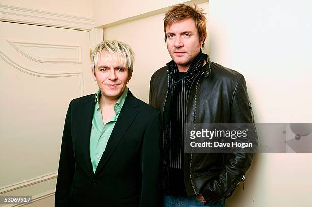 Former Live Aid artists, Duran Duran members Nick Rhodes and Simon Le Bon, pose for a portrait to commemorate the 20th anniversary of Live Aid, on...