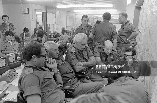 Frantic activity in the war room of the Israeli Southern Command during the Yom Kippur War.