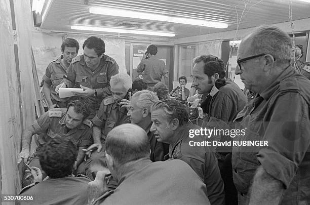 Frantic activity in the war room of the Israeli Southern Command during the Yom Kippur War.