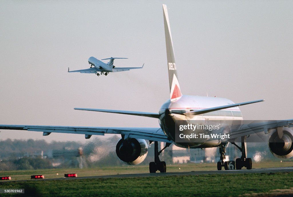 Commercial Jets on Runway
