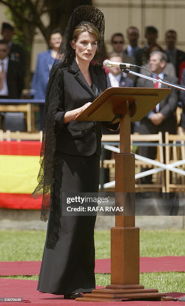 Spain's Princess Letizia gives a speech