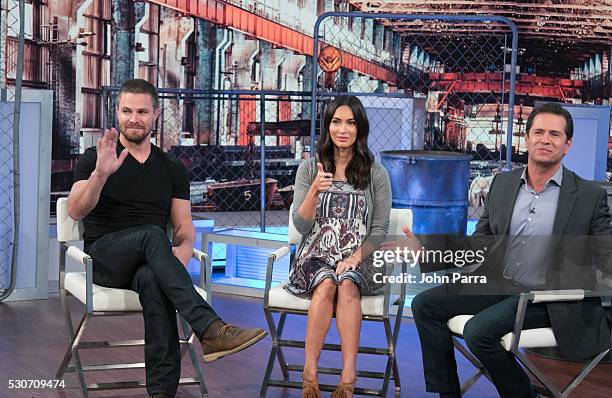 Stephen Amell,Megan Fox and Diego Schoening On The Set Of Telemundos "Un Nuevo Dia" in support of the film "Teenage Mutant Ninja Turtles: Out Of The...