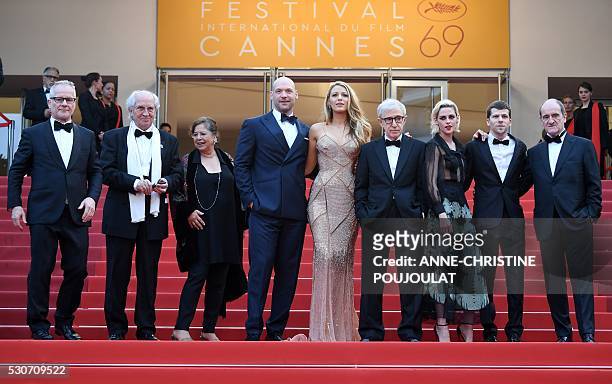 Director Woody Allen and Italian cinematographer Vittorio Storaro and his wife Antonia LaFolla, US actor Corey Stoll, US actress Blake Lively, US...