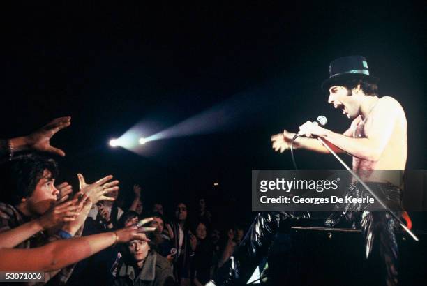 Freddie Mercury of the rock band Queen performs in concert June 1979 in Paris, France.