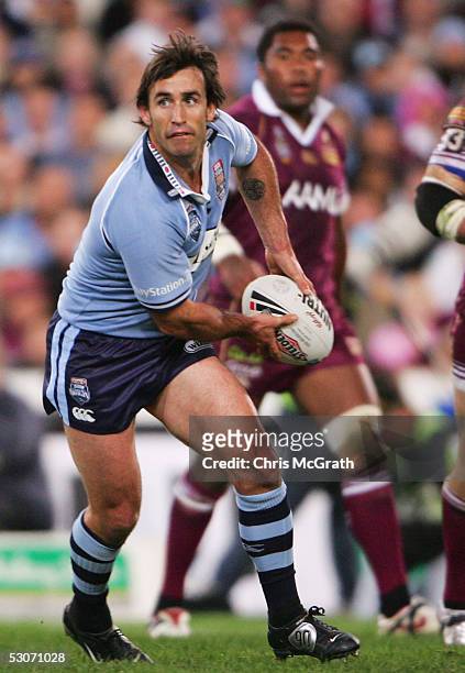 Andrew Johns of the Blues in action during the State Of Origin Game 2 between the New South Wales Blues and the Queensland Maroons held at Telstra...