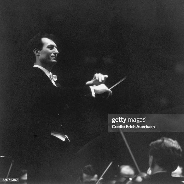 Italian conductor Carlo Maria Giulini conducts Mozatr's 'Marriage of Figaro at the Royal Festival Hall, London, 6th February 1967.