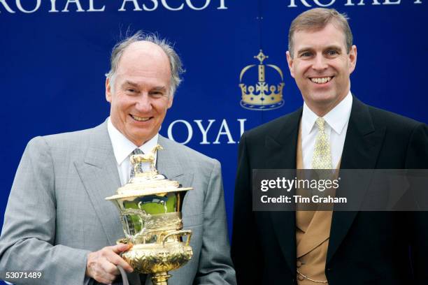 Prince Andrew The Duke of York presents the Prince of Wales Cup to Aga Khan, the owner of Azamour, the winning horse on the second day of Royal Ascot...
